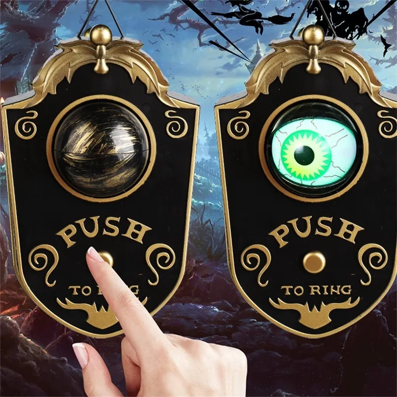 Decoração de festa Novidade da campainha Halloween Decorações de portas penduradas Adeços de terror Lightup para os olhos assustadores conversando com os olhos rotativos assustadores decoração 220905