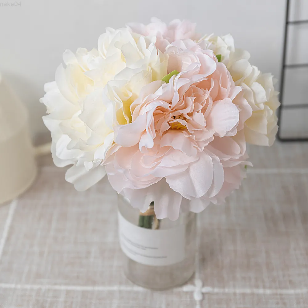 Faux blommor grönare 4st vackra siden peony konstgjorda blommor bukett vit stor faux falsk blomma hem dekoration bröllop parti diy ordna blå j220906