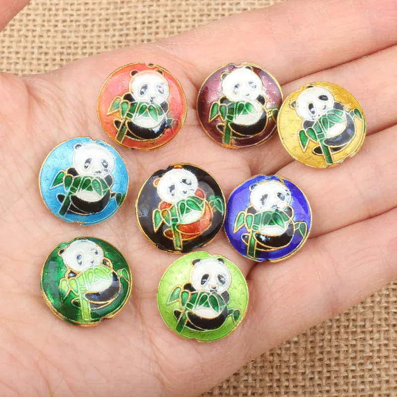 Colorful Cloisonne Enamel Filigree Round Panda Beads Animal Accessories DIY Jewelry Making Findings Necklace Earrings Bracelets 10pcs/lot