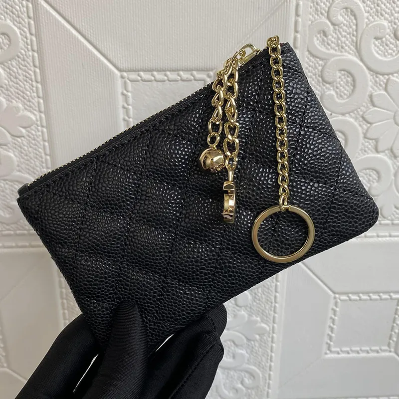 Portamonete da donna Pochette in pelle bovina Cerniera Borsa per passaporto Borsa per carte di caviale Modello a griglia Top Designer di lusso Portachiavi Fibbia Portafoglio in pelle di pecora Vera pelle