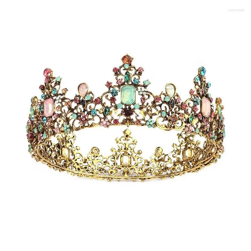 Copricapo Corona in lega di diamanti colorati barocchi Accessori da sposa europei e americani Abito da sposa retrò rotondo