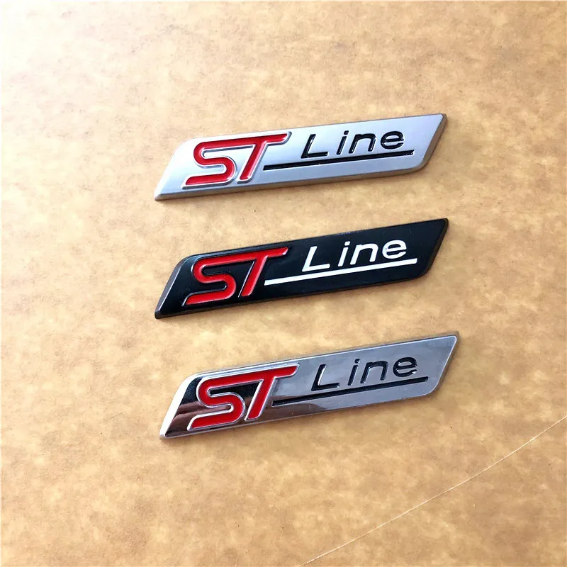 Ford ST Metal Chrome Badge – Red Accent, Car Emblem Sticker Decal, Logo Emblem