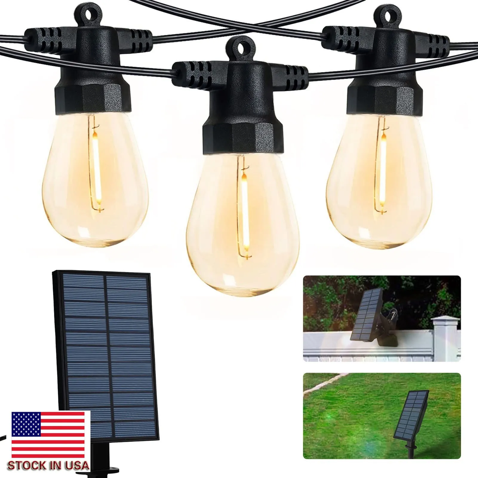 Luces de jardín solar S14 33ft luces de cuerda al aire libre al aire libre Solars Alimentados USB Cargo luz navideña