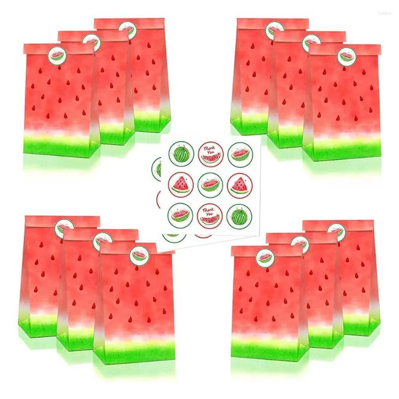 Presentförpackning 12st vattenmelon födelsedagsfestväskor med klistermärke baby shower en i en melon tema sommar flicka först dekor