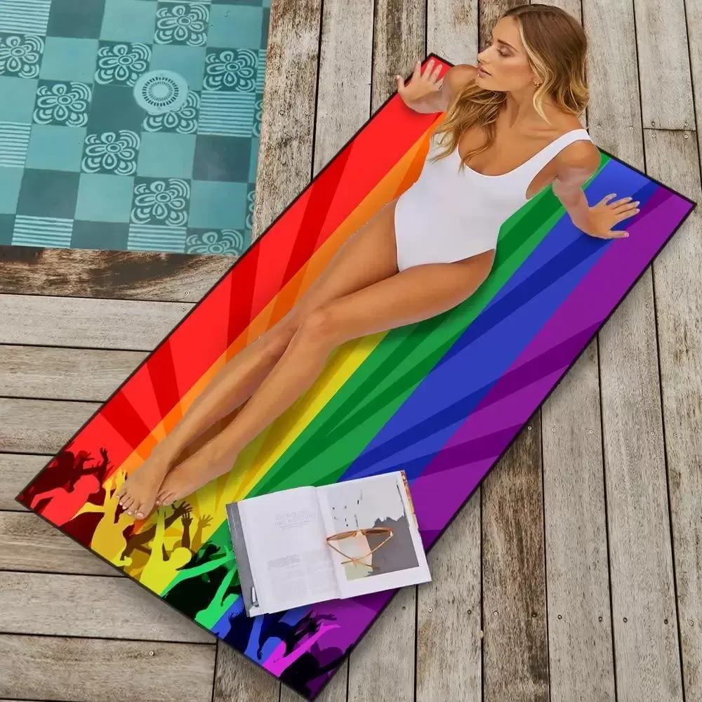 Rainbow Flags Gay Pride Beach Towel LGBT Pride Parade Bath Towels Decor Pride Stuff for Sports Travel Quick Dry