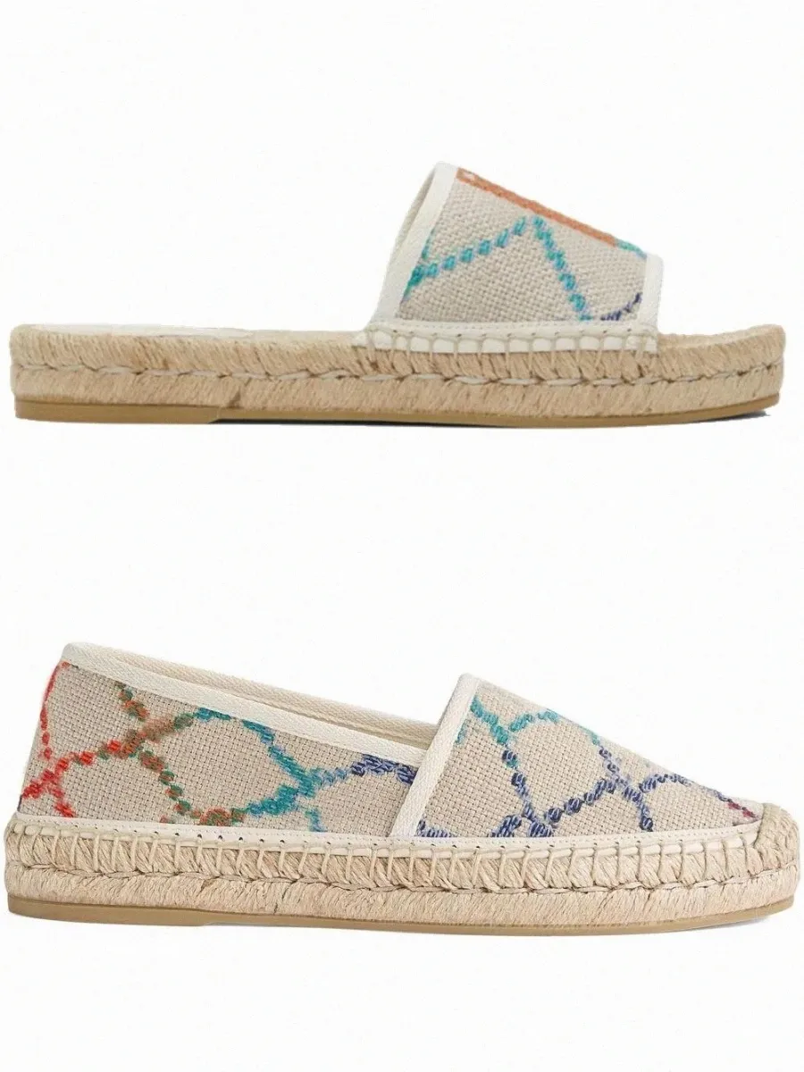 Pantoufles Femmes Espadrille Diapositives Pantoufles Plates Mode Jacquard Espadrilles Avec Matériel Argent Taille eur 35-42