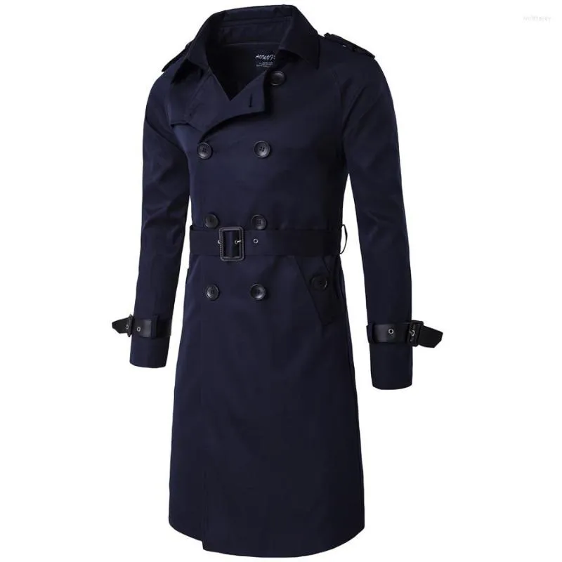 Hommes Trench Coats 2022 Automne Europe Et États-Unis Long Slim Double Breasted Coupe-Vent Manteau Hommes Personnalité Européenne De La Mode Hommes