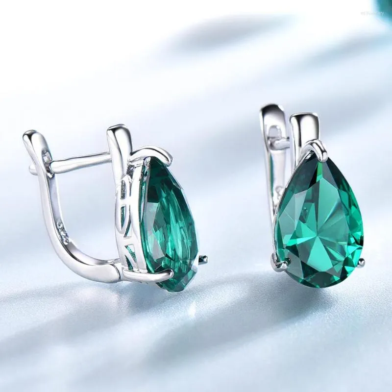 Boucles d'oreilles dos UMCHO véritable 925 pince en argent Sterling pour les femmes vert créé émeraude pierre précieuse fête mariage bijoux cadeau maman