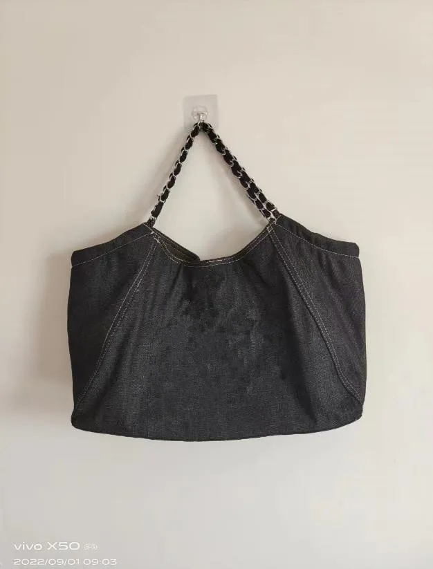 Fashion Denim Shopping Bag Environmental Protection Big Beach Bags Ladies Casual Canvas Chain bars Storage Bags236K