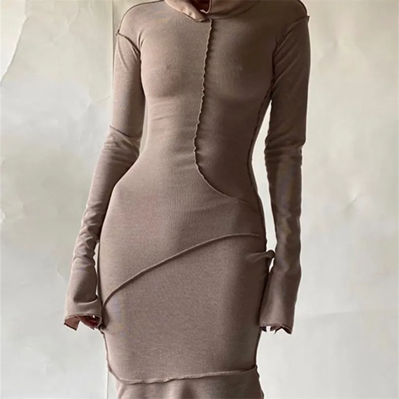 فساتين غير رسمية Hugcitar Long Sleeve Patchwork Skinny Maxi Dress Autumn Winter Women Fashion Streetwear ملابس غير رسمية 220906