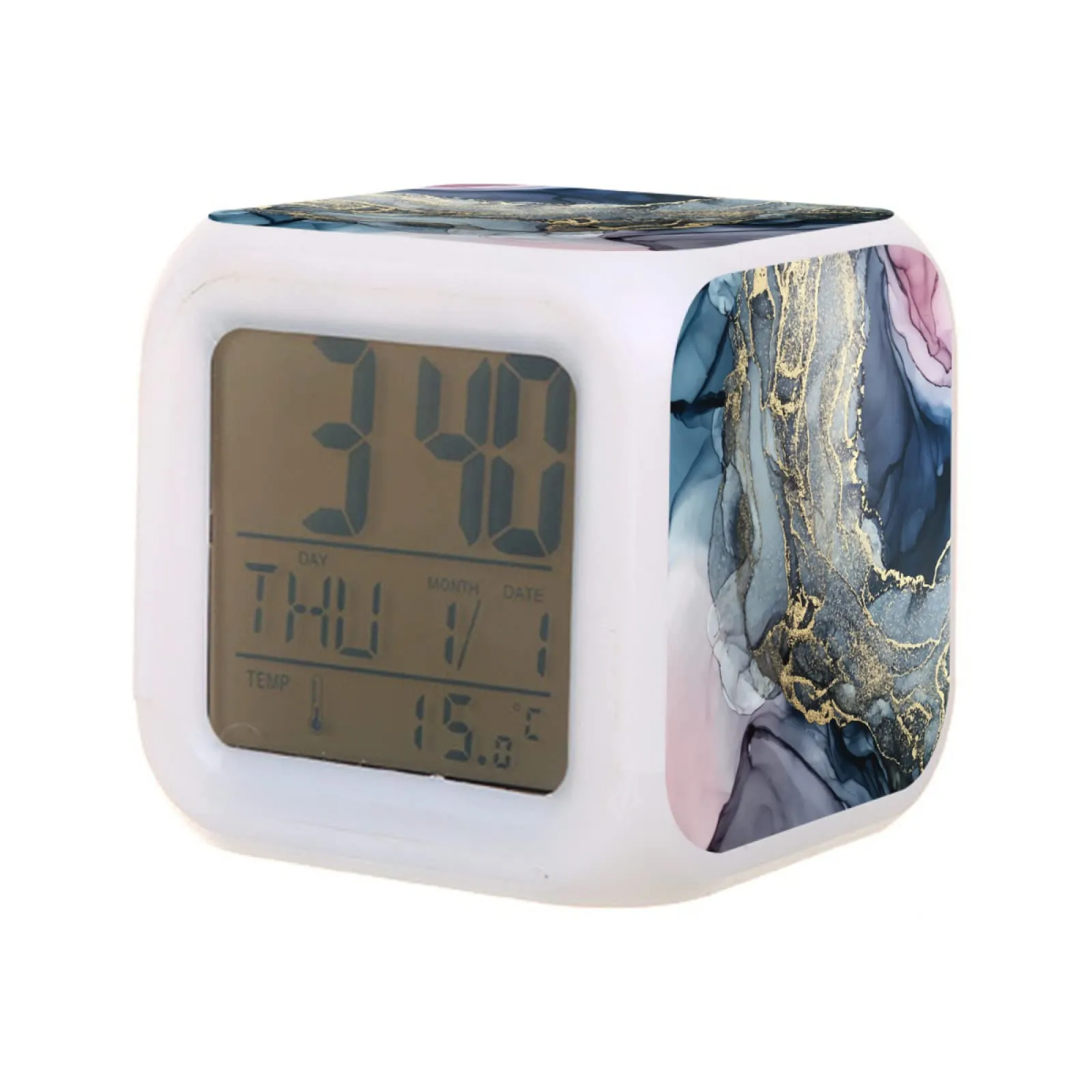 Desk Table Clocks Kids Alarm Clock Pastel Plum Deep Blue Blush And Gold Abstract Digital With Thermometer Function 7Color Bdesybag Am59R