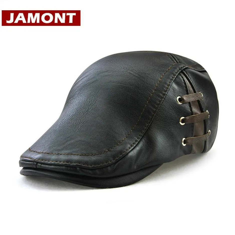 Berets Jamont Men's Hat Vintage Pu Leather Ivy Flat Gatsby Golf Driving Hats Beret Caps Classic Look Visor Casquette251k