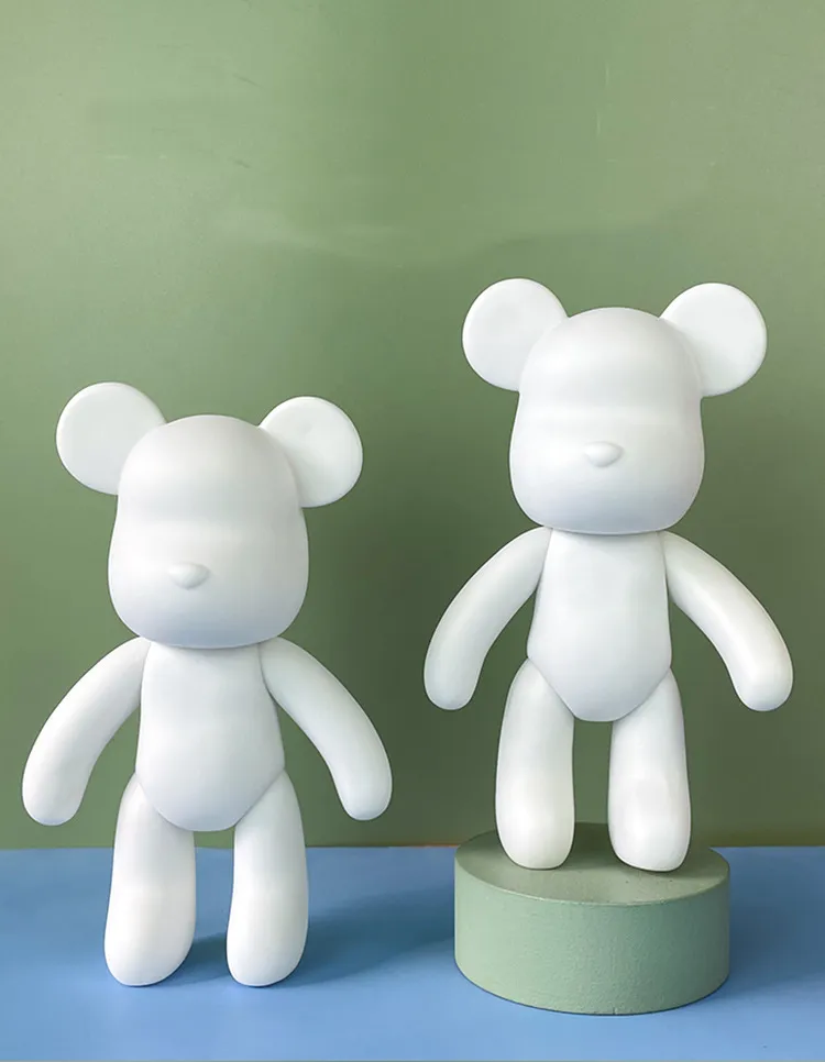 Action & Toy Figures Wholesale 5pc one set 23cm Vinyl Cartoon Popobe Violence Bear Bearbrick Momo White Mold for DIY Graffiti painted