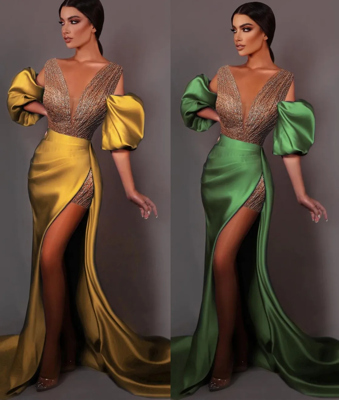 Arabic Lace Mermaid Yellow Prom Dresses 2023 With Deep V Neck For 2022