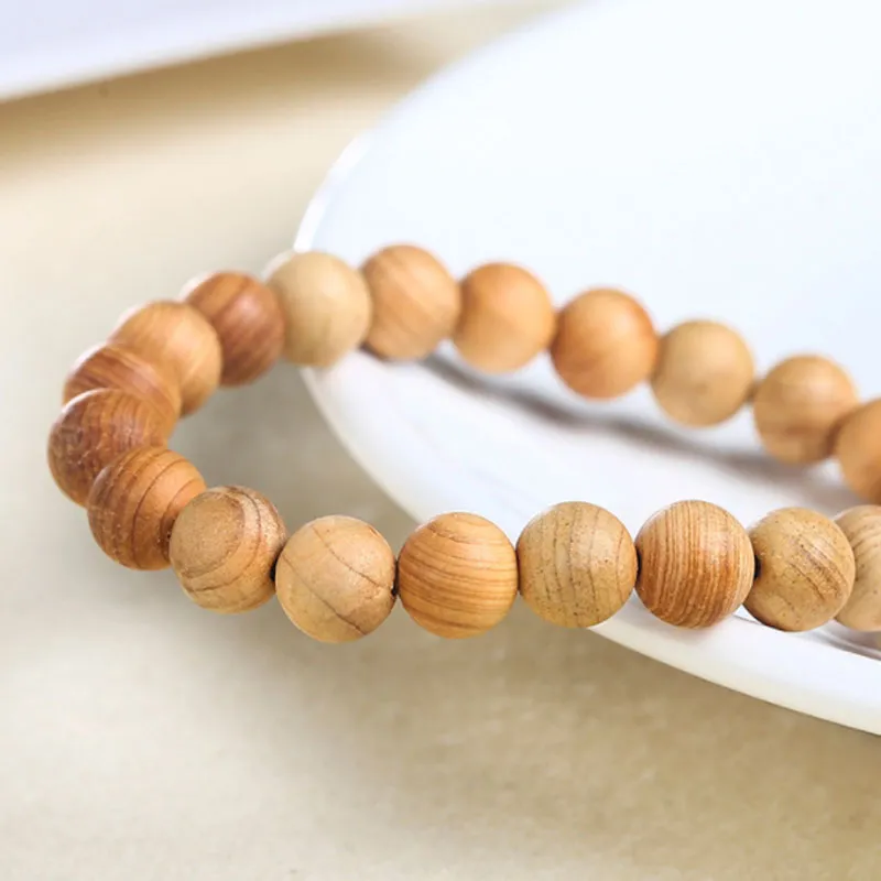 8mm Natural Wooden Handmade Beaded Strands Charm Bracelets Yoga Elastic Bangle Jewelry For Women Men Lover
