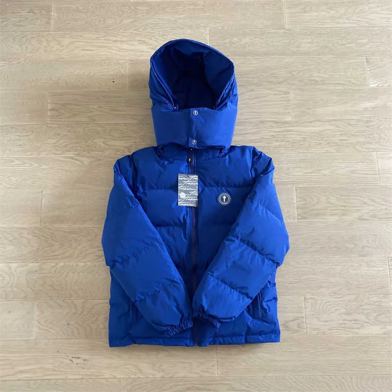 Мужская Trapstar Down Jacket Blue Irongate Jacket Съемный вышитый вышитый вышитый хлопковой тепловой