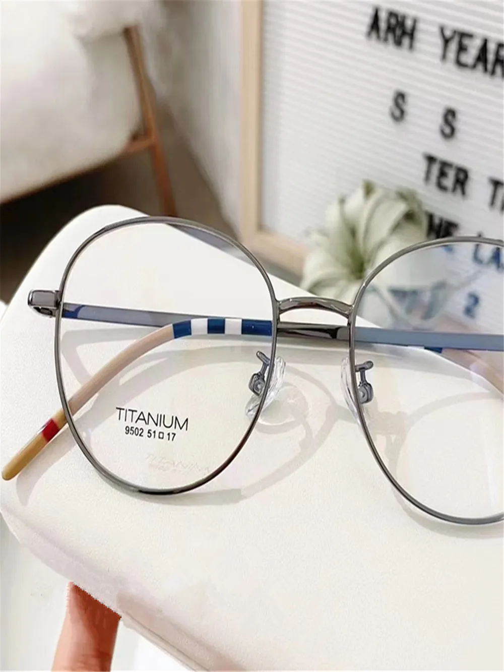 Fashion Retro-Vintage Round Unisex Frame 51-17-145 Lightweight Pure-Titanium Glasses Fullrim Plaid Tip for Preacription Goggles factory Wholesale