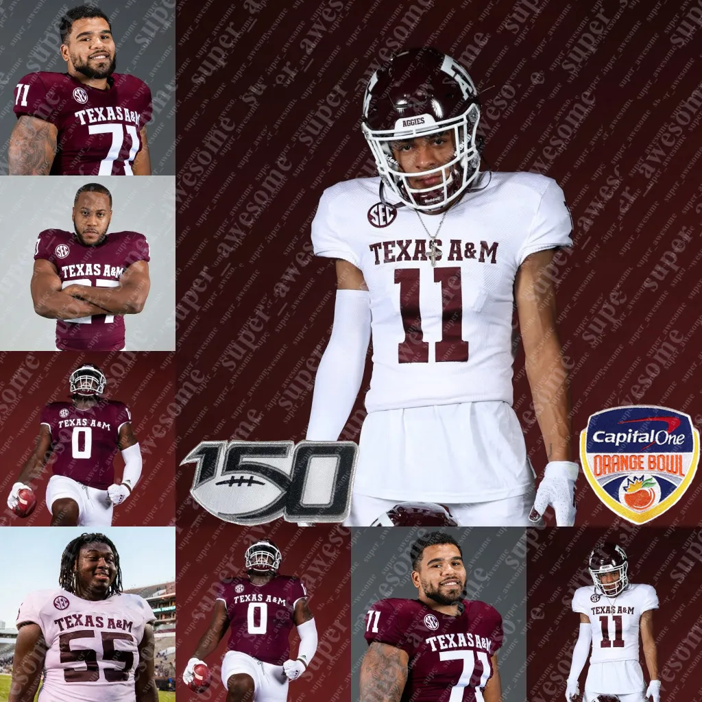 American College Football Wear Texas A M Aggies 축구 저지 Tunmise Adeleye Marcus Burris Jr Tyreek Chappell Albert Regis Caden Davis Nik Constantinou lt Overto