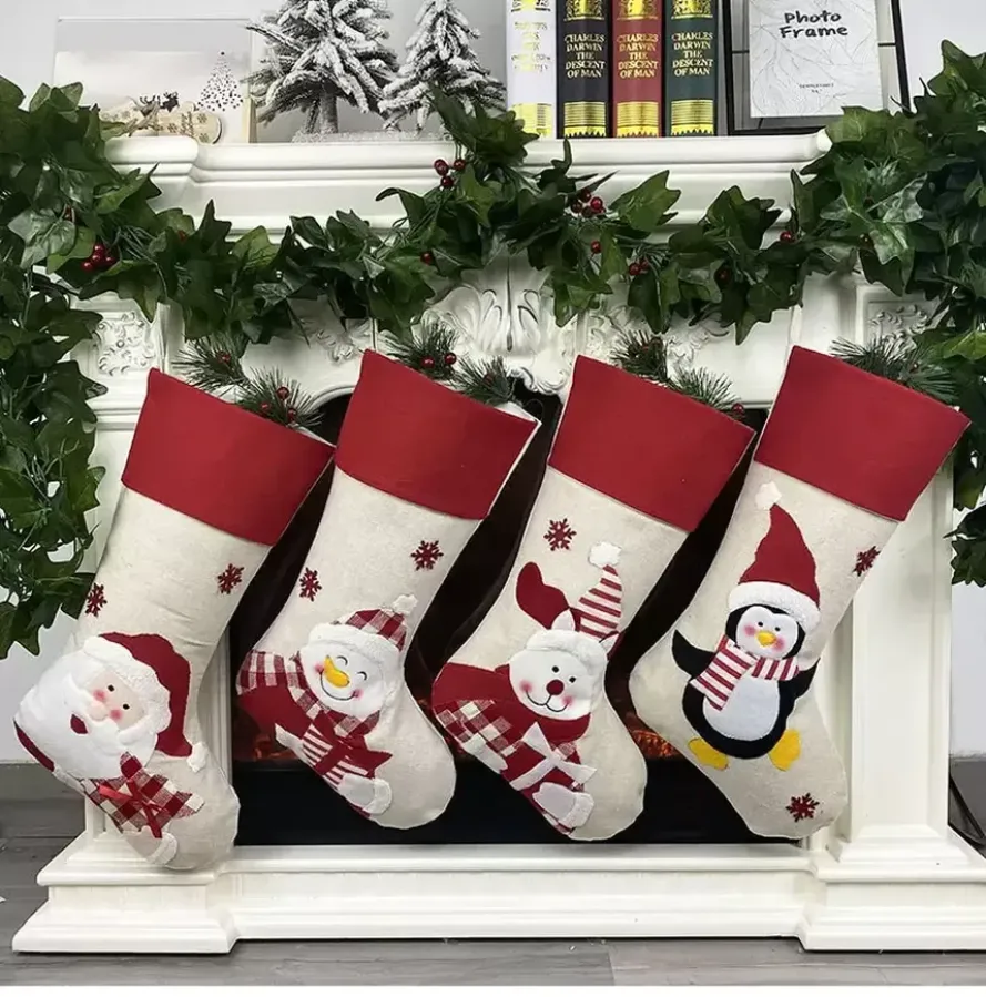 Noel Süsleri çorap çorapları Noel Baba ile Noel güzel çanta çocuklar için şeker hediye çantası şömine Noel ağacı dekorasyon c0907