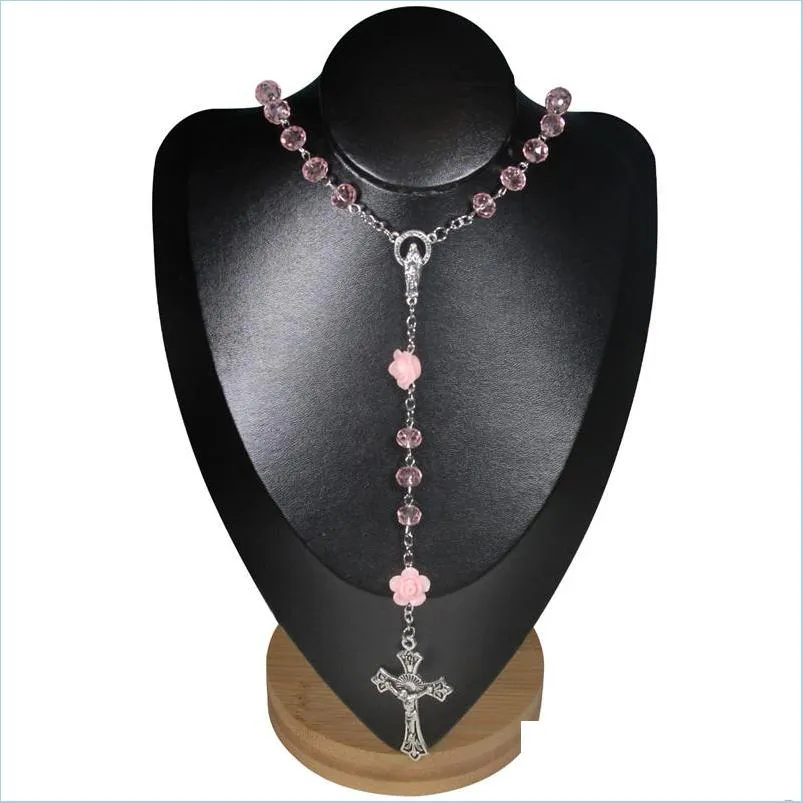 Colliers De Perles Cristaux Roses Perles Chapelet Collier À La Main Bijoux Religieux Pour Femmes Hommes Mode Rose Fleurs Jésus Cr Mjfashion Dhqye