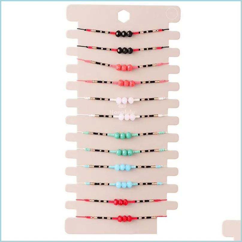 Łańcuch łącza 12pcs/Set Kalitowe kamienie naturalne Uroki Bracelety dla kobiet 12 Kolor Regulowany ręcznie robiony tkanin biżuteria Children B dhuyp