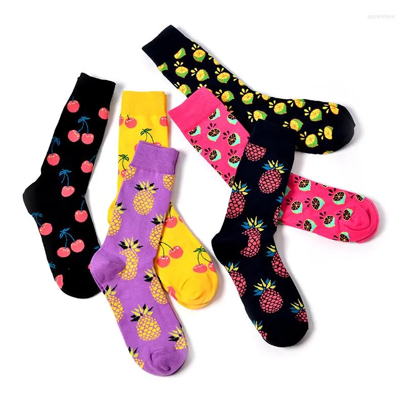 Men's Socks Happy Pineapple Cherry Mango Women Men Fruit Jacquard Unisex Crew Funny Calcetines Size 38-46