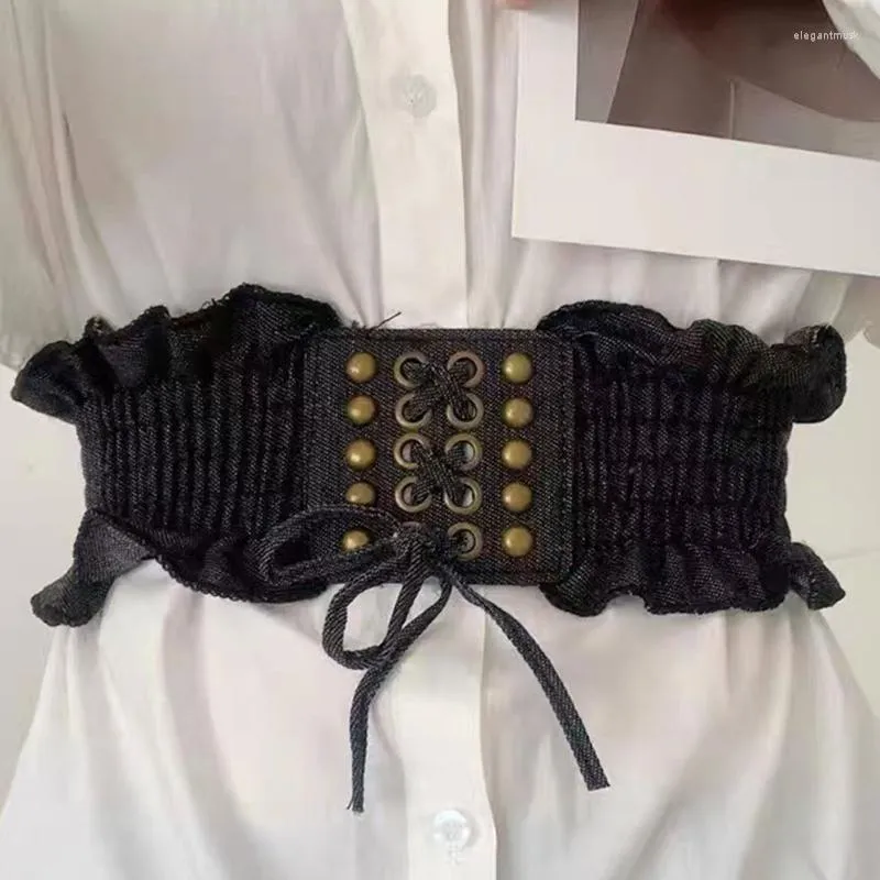 Bälten denim elastiska bältet stretchy för klänning korsett midja snörning midja