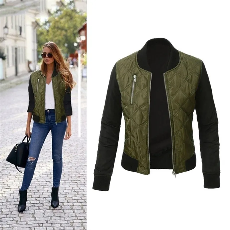 Giacche da donna Autunno Inverno Tempo libero Moda Giacca solida Oneck Cuciture con cerniera Giacca bomber trapuntata Cappotti 220907