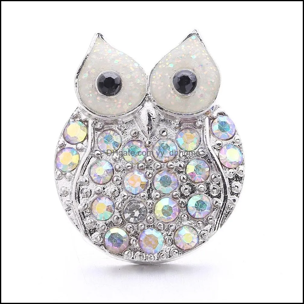 Other Rhinestone Owl Snap Button Jewelry Components 18Mm Metal Bird Snaps Buttons Fit Bracelet Bangle Noosa B1215 Drop D Dhseller2010 Dhtws