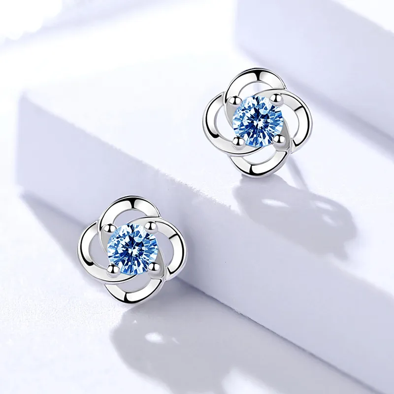 S999 Sterling Silver earrings studs women classic four leaf grass earrings party fashion jewelry girls Valentine's Day birthday gift