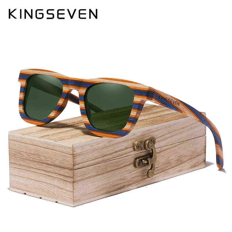 Sonnenbrille KINGSEVEN Handgefertigte Original-Design-Sonnenbrille aus farbigem Holz Vollrahmen-Frauen-Luxusmarke Herrenbrille Brillen Oculos de Sol T220831