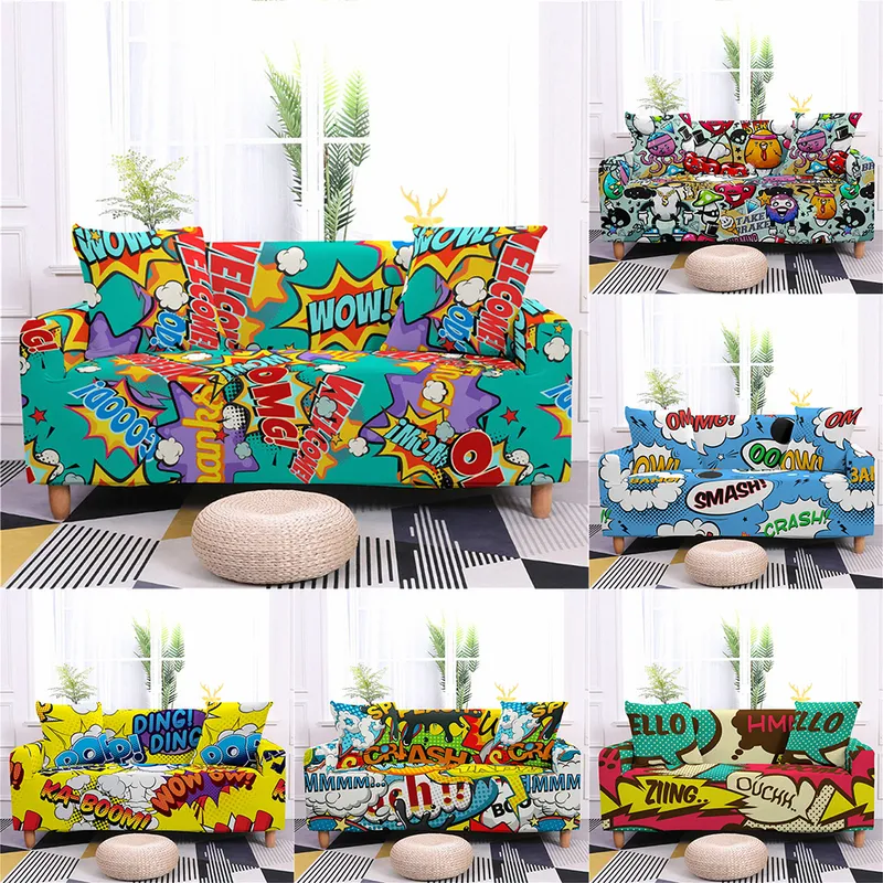 Chaves de cadeira Sofá de sofá de graffiti Slipcovers Slipcohing para a sala de estar Removível e lavável desenhos animados 1 2 3 4 lugares 220906