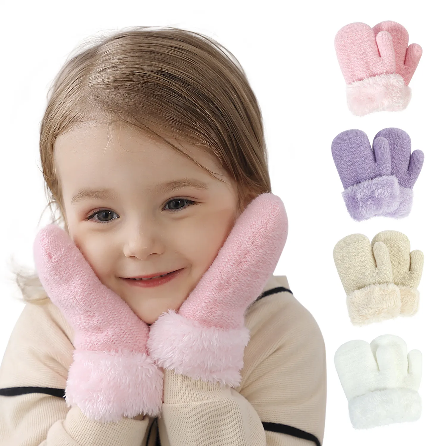 2022 Kinderwanten Winter Outdoor Warm Ski Mittens Dikke wollen gebreide babyhandschoenen voor jongens en meisjes