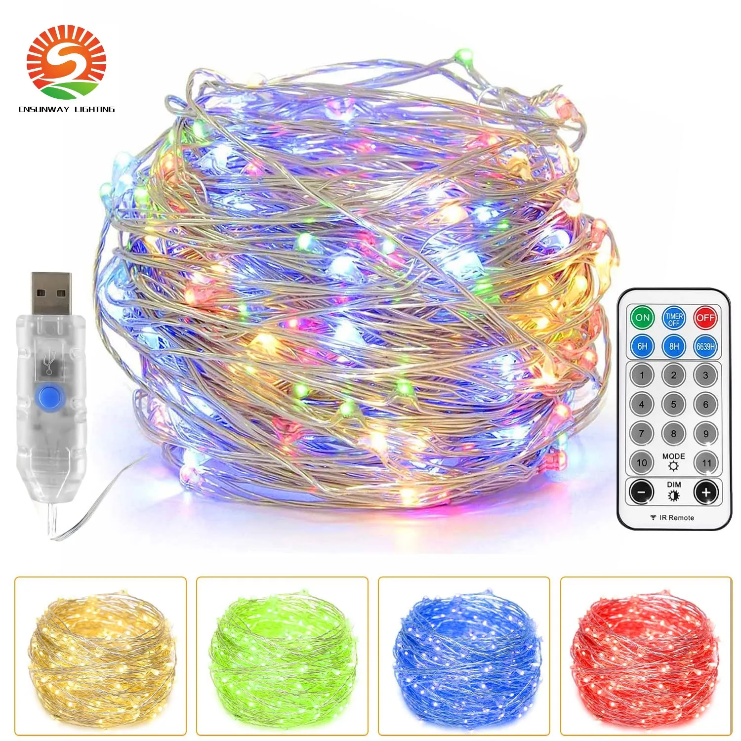 10M 100 LED Fairy Lights USB String Lights 11 Modes Firefly Light Dimming Timing Memory Function for Outdoor Party Christmas Home Decorations RGB & Warm White