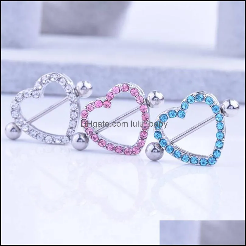 Nipple Rings Rhinestone Sier Stainless Steel Hypoallergenic Double-Layer Diamond Love Milk Beautif Cute Jewels Amazing F Dhseller2010 Dhh2R