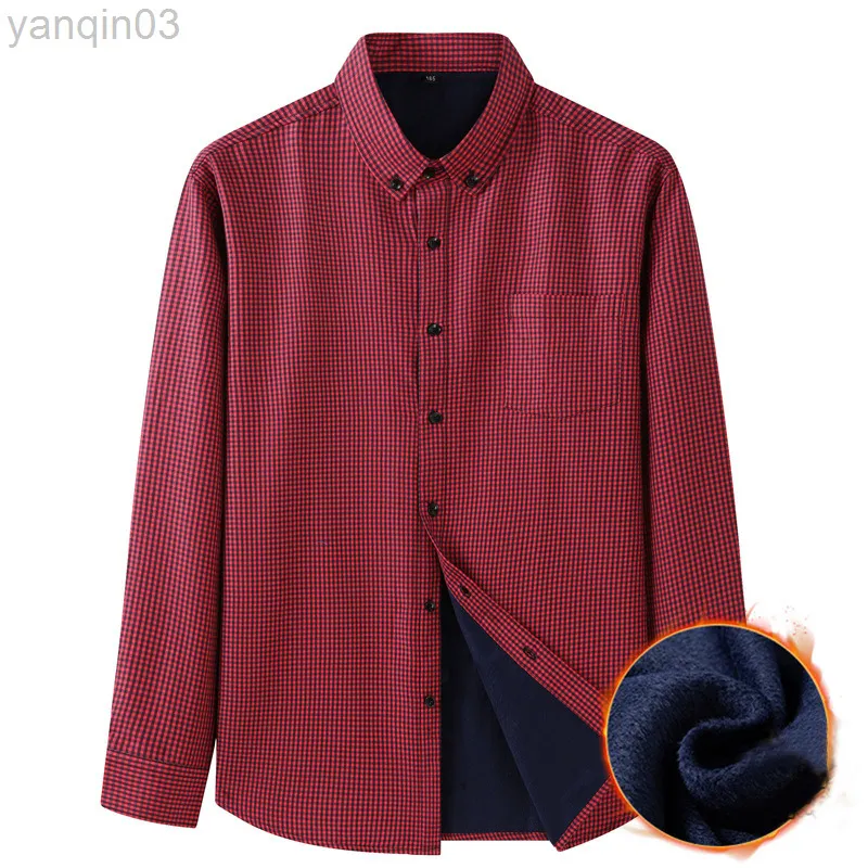 남성용 캐주얼 셔츠 가을 겨울 새로운 패션 긴 소매 공생 양털과 두꺼운 따뜻한 큰 크기 12xl l220907