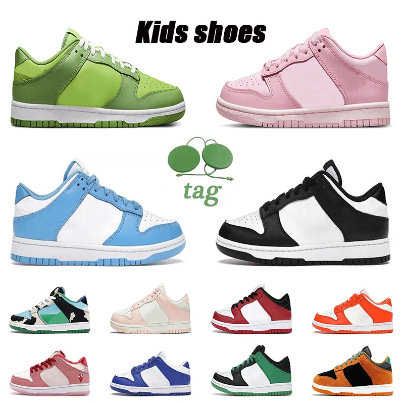 Nike Big kids Dunks Low designer casual shoes Dunk enfants chaussures enfants garçons filles baskets basses Chlorophylle Rose Mousse UNC Noir Blanc Orange Perle