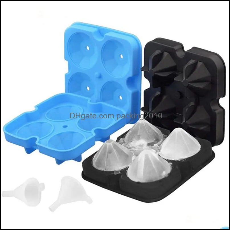 Strumenti per gelato 4 Cell Diamond Ice Cube Tray Bar Strumenti Easy Release Sile Mold Candy Mod per cocktail di whisky e bevande a base di succhi Bl Dh3Bs