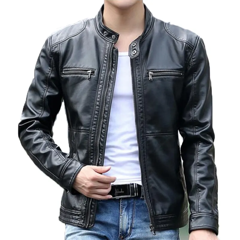 Men's Leather Faux leather Jacket design stand collar Coat Men casual motorcycle coat Mens Sheepskin jackets Windbreaker Coats 220907