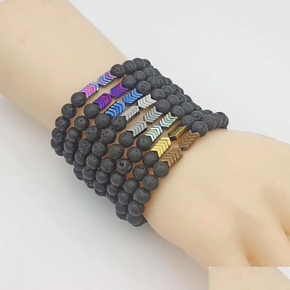 Charm Armband Natural Volcanic Lava Stone Armband Essential Oil Diffuser Armband 8mm Yoga Beads Arrow Bangle Fashion J Mjfashion Dhan2