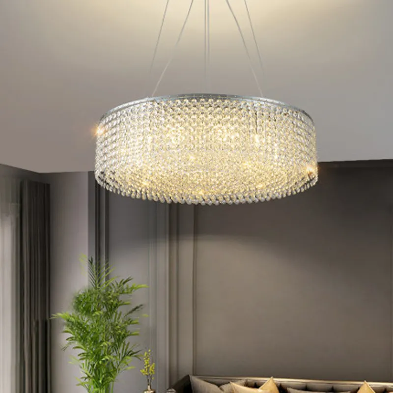 Lustres En Cristal Modernes Luminaires LED Lustre Rond Brillant Américain Luxueux Lampes Suspendues Foyer Salon Chambre Maison Éclairage Intérieur