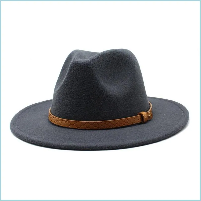 Chapeaux à bord avare Fedoras en BK Femelle Mâle Fedora Chapeau Pour Femmes Hommes Feutre Chapeaux Dames Filles Large Bord Casquette Femme Homme Jazz Panam Bdehome Dh2Ns