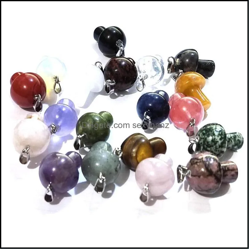 Charms Natural Stone Mushroom Shape Charms Quartz Crystal Pendant Necklace Rose Tiger Eye Diy Jewelry Making Necklaces Earrings Drop Dhg02