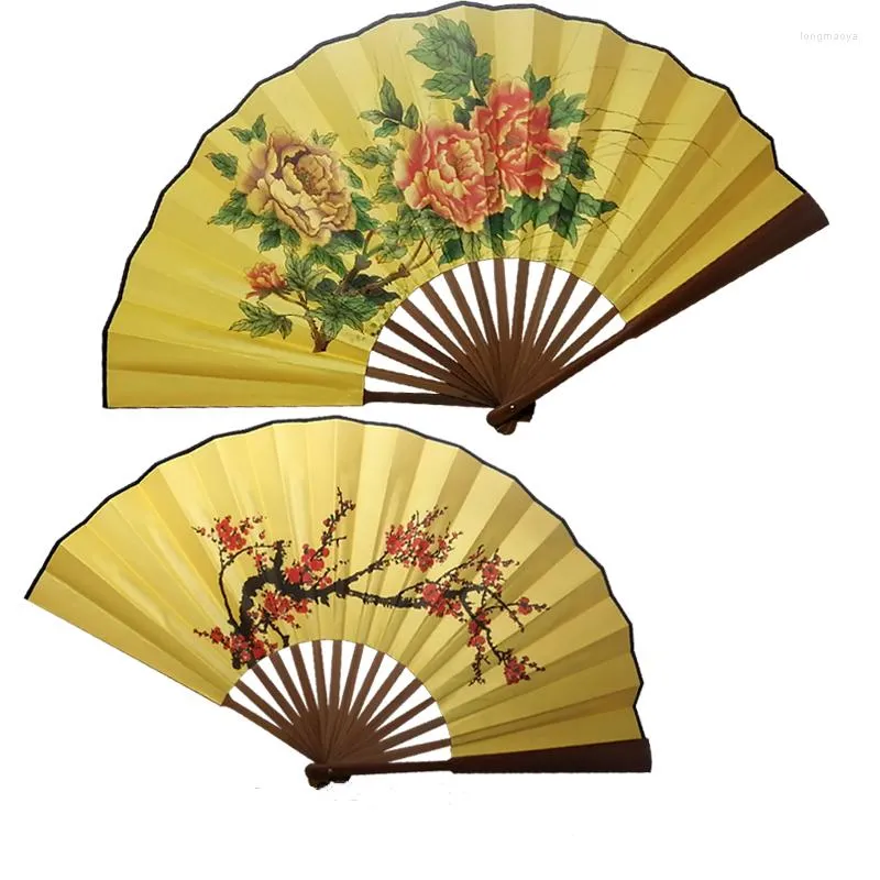 Decoração de casa 2022 Gold Gold Grande Silk Hand Fãs Hanfu Acessórios para figurinos Óleo Bamboo Bone Chinês Dançar Dobring Fan Decoration Gifts