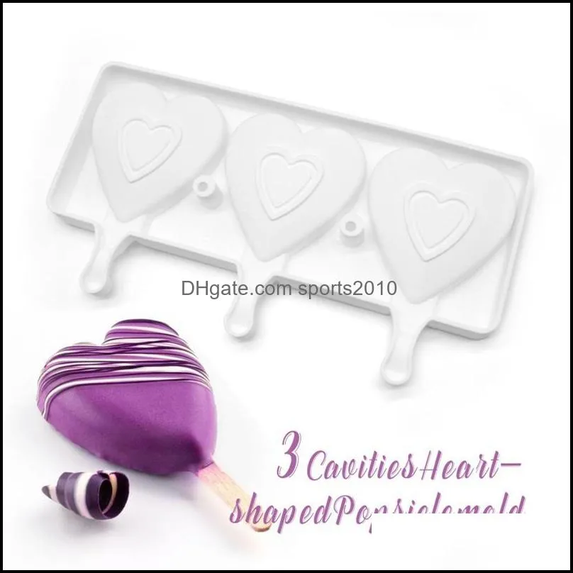 Stampi da forno Sile per alimenti Sile Stampo per gelato 3 celle a forma di cuore Succo congelato Popsicle Maker Stampi per dessert Vasche San Valentino 869 B3 Drop D Dhaxi