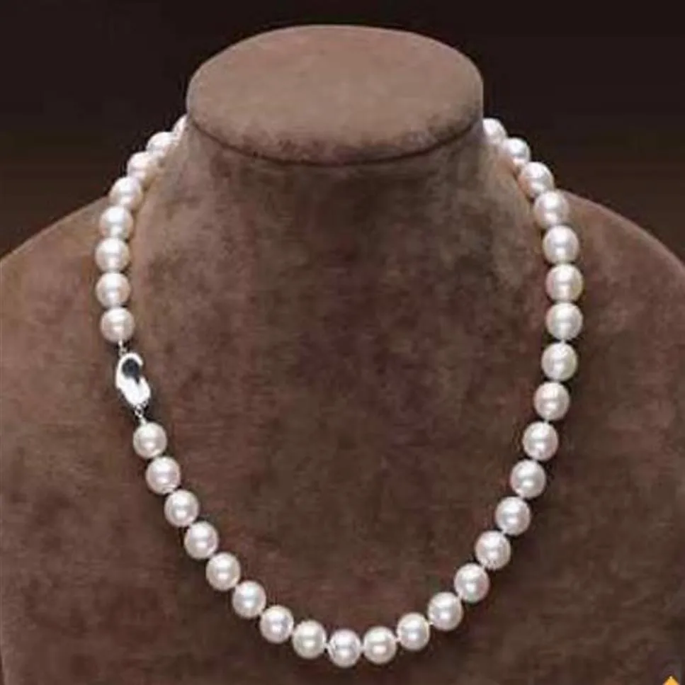 8-9 мм натуральное южное моря Белое жемчужное ожерелье 18 дюймов 925 Silver Clasp339G