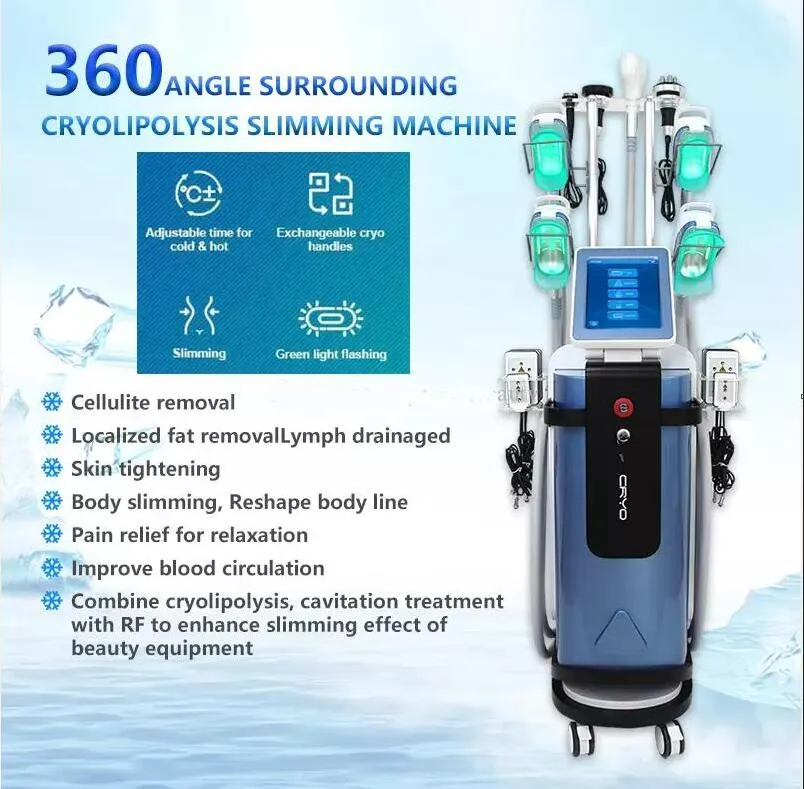 Profesyonel 360 ° Cryo Zayıflama Yağ Dondurucu Makine Kriyoterapisi 5 Tutamak Donma Heykel Lipo Lazer 40K Kavitasyon Vücut İnce Güzellik Ekipmanları