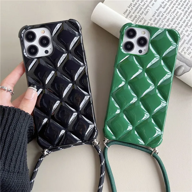 Fashion Phone Cases With Strap For iPhone11 12 13 14/pro/promax/max /xr/x /xs/7 8/plus/SE2 3 Shockproof Diamond Lattice Phone Cover