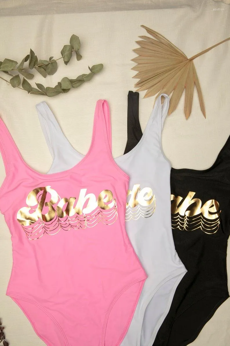 Women's Swimwear Bride Babe Swimsuits Women One Piece Matching Golded Print Bachelorette Party Beach Wedding Customized Bikini