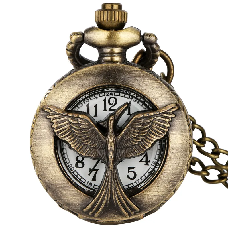 Antique Pocket Watch Hollow Out Bird Half Hunter Design Men Women Quartz Analog Watches with Necklace Sweater Chain